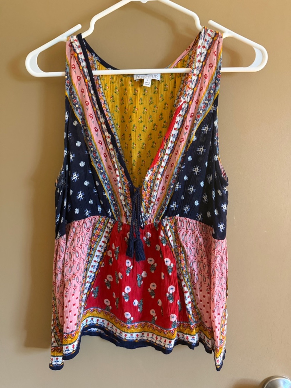 Patrons of Peace Multicolor Boho V-Neck Tassel Tank Top